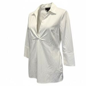 EUC Dana Buchman Women’s White Collard Blouse 3/4 Sleeve Deep V Neck - Size L